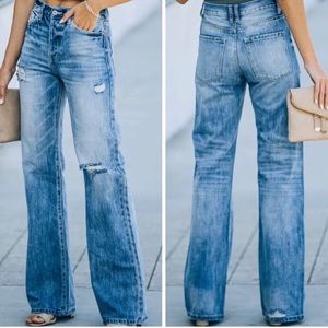 Kansan Ultra High Waist Y2K 90’s Light Washed Distressed Wide Leg